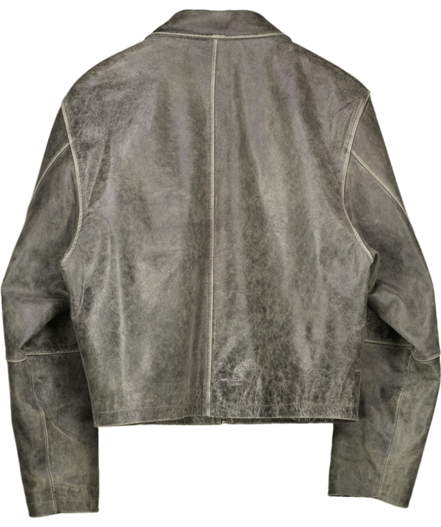 In my Element Grey Mabel Distressed Boxy Leather Jacket UK M - Reliked