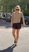 ALIGNE Chocolate Brown Linette Lace Trim Short UK 10