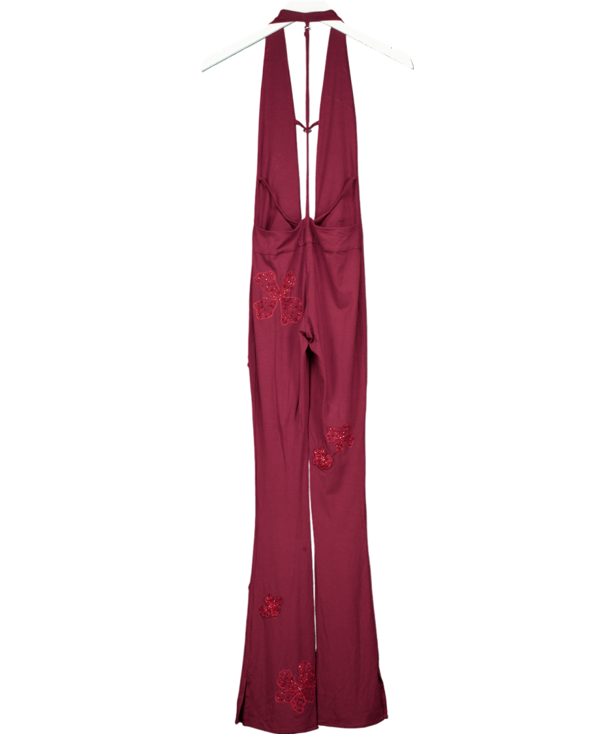 Into gaia Red Eternal Bloom Embroidered Floral Jumpsuit UK XS - Reliked
