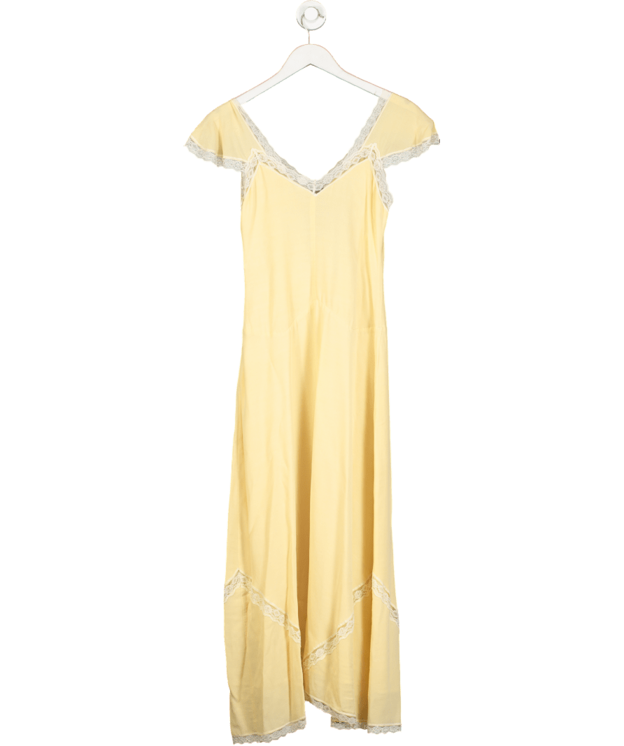Intropia Butter Yellow Lace Trim Midi Dress UK 6 - Reliked