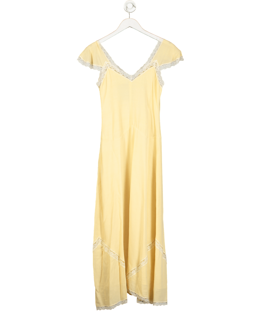 Intropia Butter Yellow Lace Trim Midi Dress UK 6 - Reliked