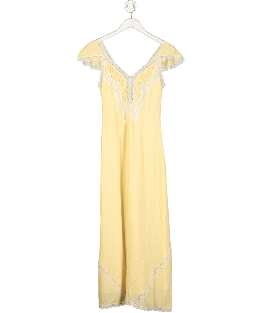 Intropia Butter Yellow Lace Trim Midi Dress UK 6 - Reliked