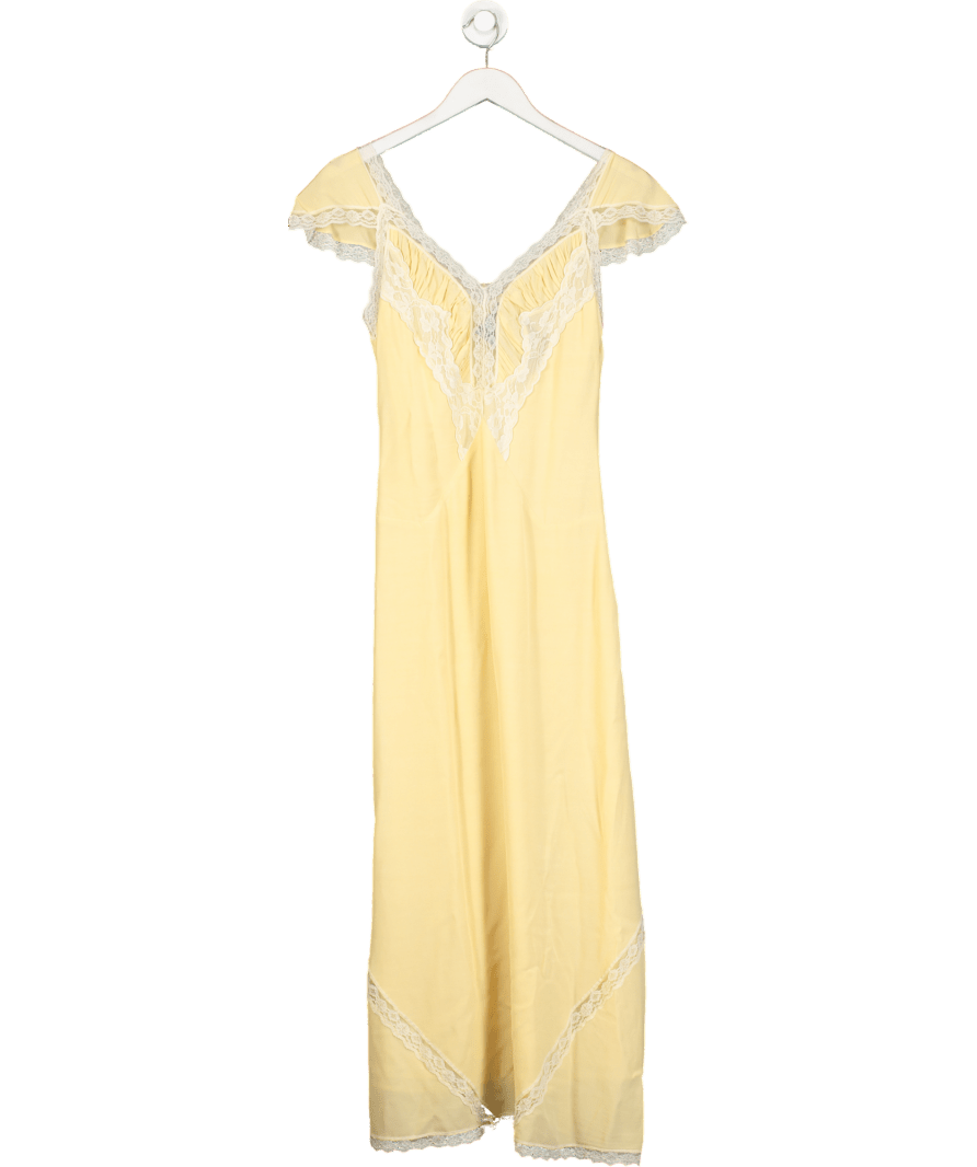 Intropia Butter Yellow Lace Trim Midi Dress UK 6 - Reliked