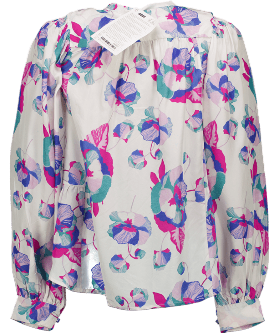 Isabel Marant White Ritonea Pintucked Floral - print 100% Silk Blouse In Blue UK 6 - Reliked