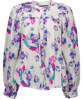 Isabel Marant White Ritonea Pintucked Floral - print 100% Silk Blouse In Blue UK 6 - Reliked