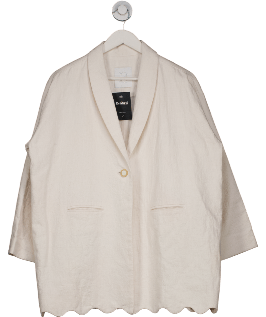 isobel badin Cream Cotton / Linen Magnolia Wavy Scalloped Hem Blazer UK S/M - Reliked