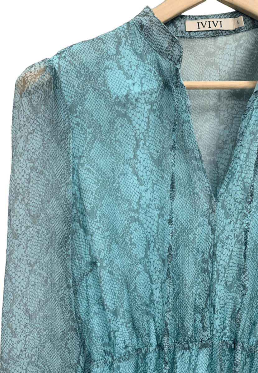 Ivivi Blue Snake Print Ruffle Dress UK L - Reliked