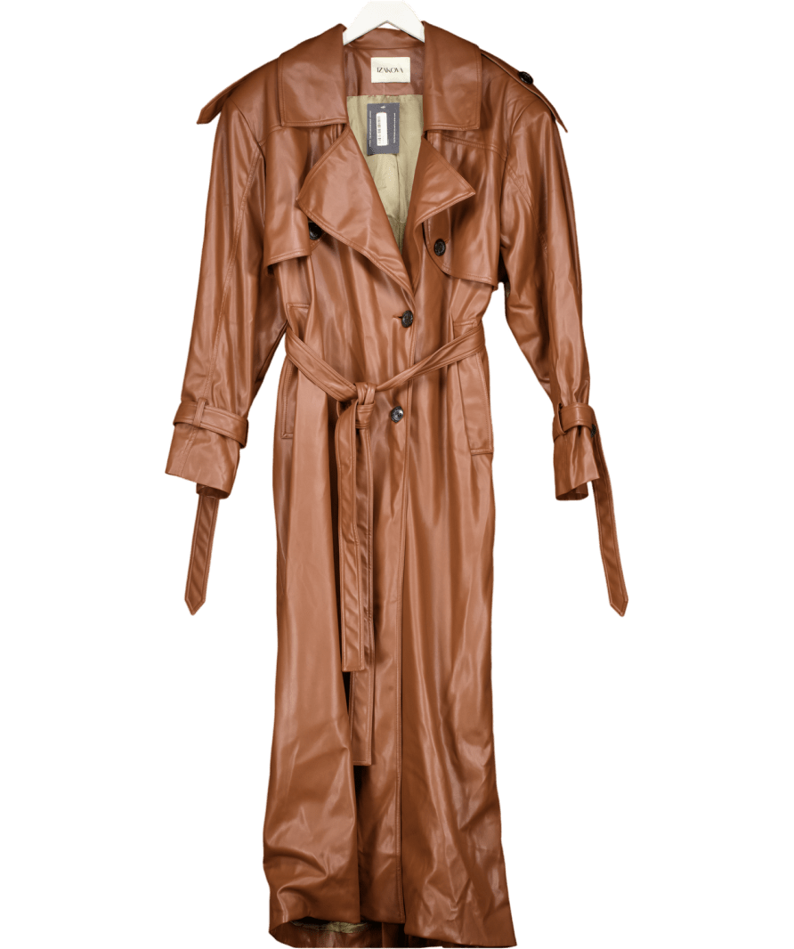 IZAKOVA Brown Premium Vegan Leather Trench Coat UK M/L - Reliked