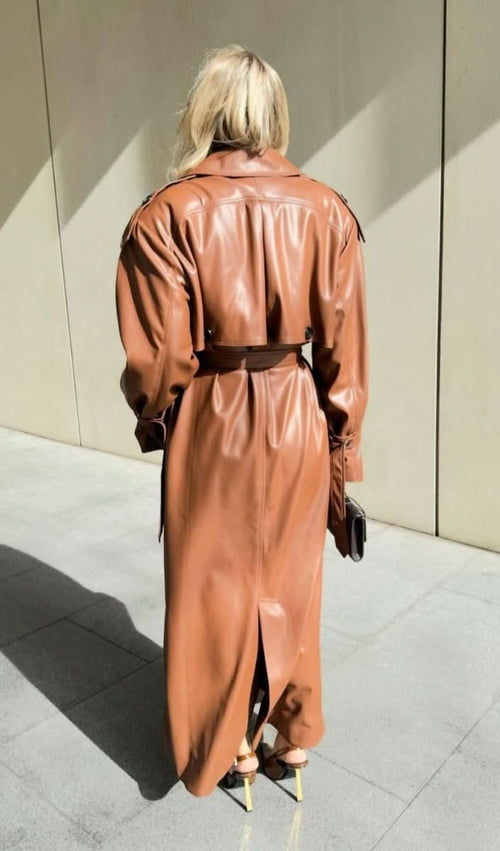 IZAKOVA Brown Premium Vegan Leather Trench Coat UK M/L - Reliked