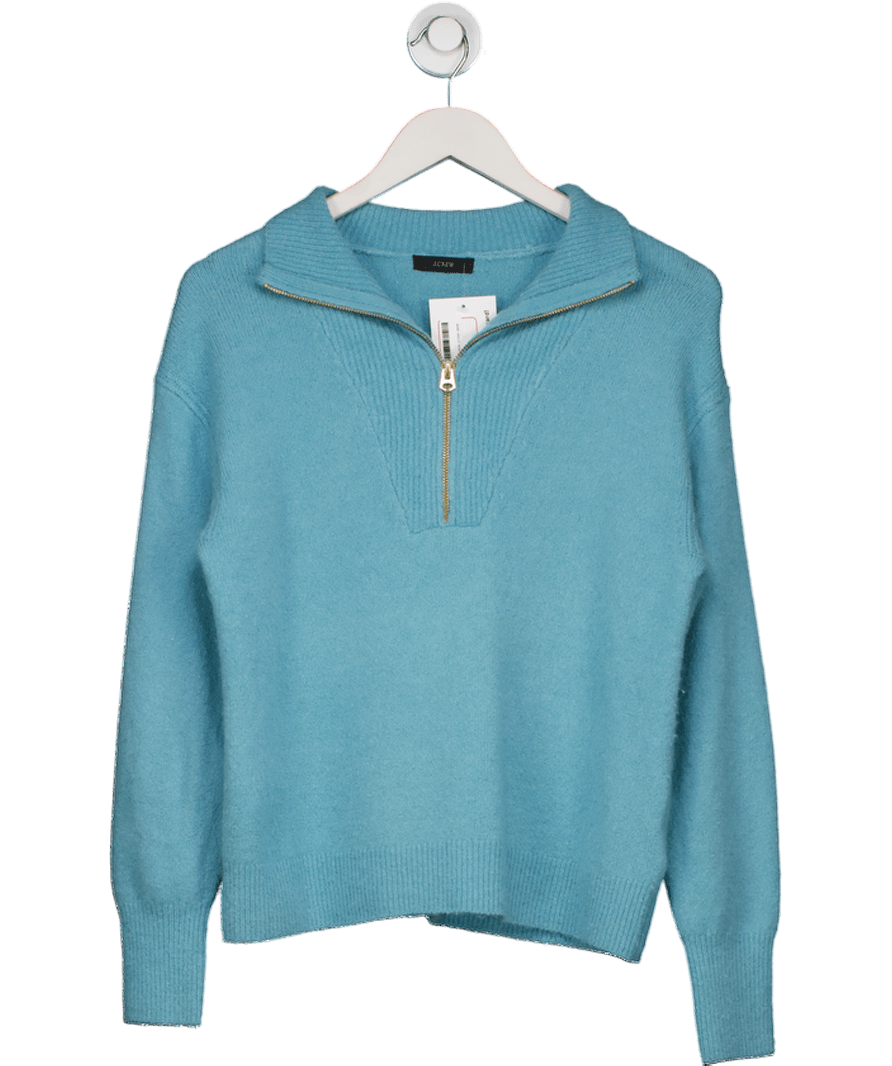J. Crew Blue Merino Blend Super Soft 1/4 Zip Jumper UK S - Reliked