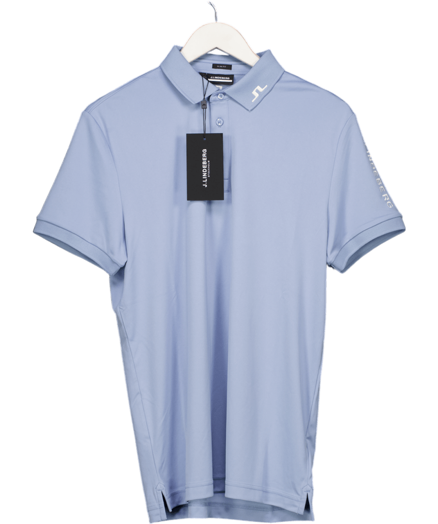 j. Lindeberg Blue Tour Tech Embroidered Logo Slim Fit Polo Shirt UK M - Reliked