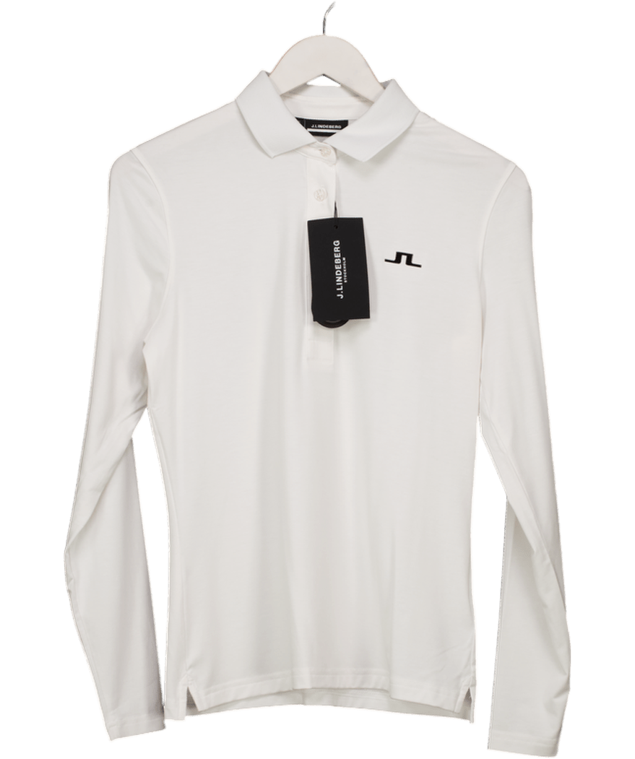 J. Lindeberg White Long Sleeve Logo Polo Shirt UK M - Reliked