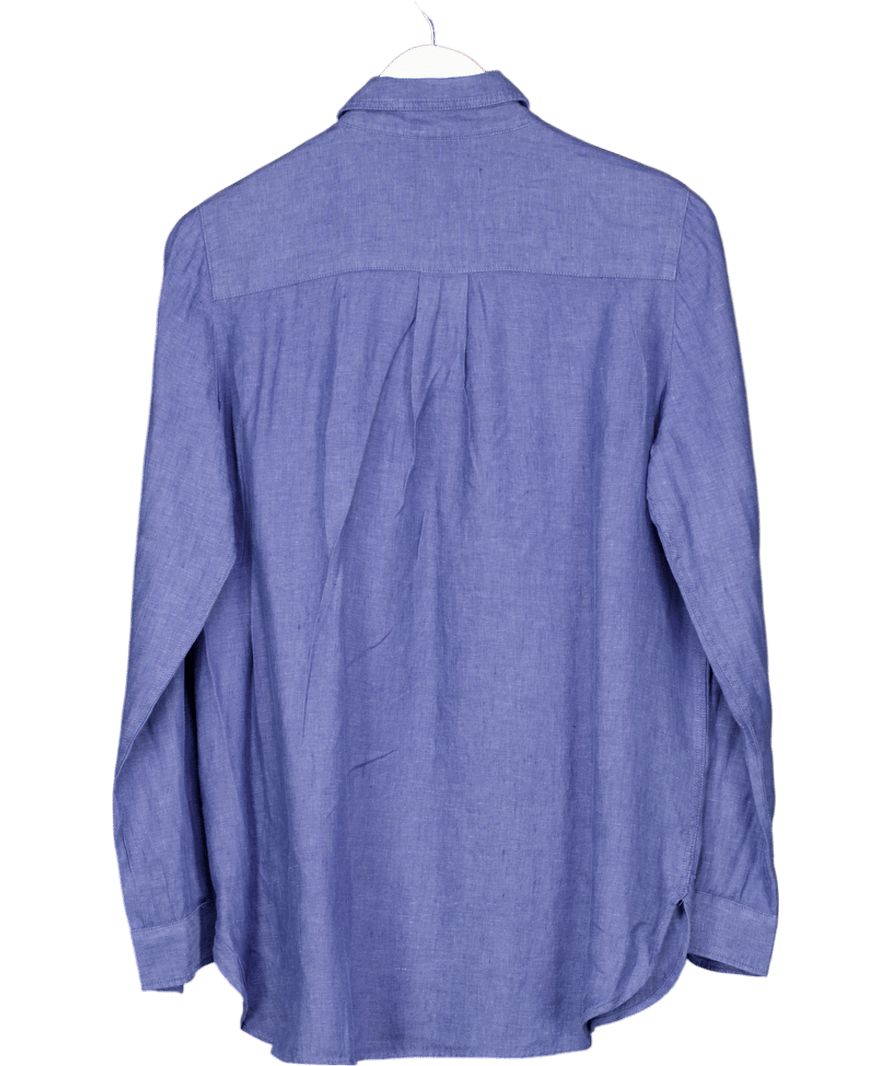 J McLaughlin Blue Long Sleeve Linen Shirt UK M - Reliked
