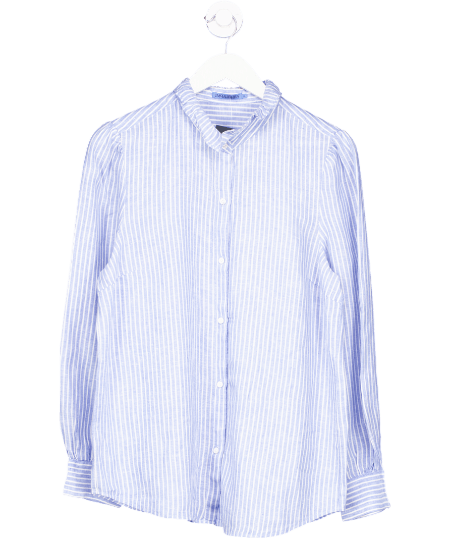 J McLaughlin Blue Stripe Linen Shirt UK M - Reliked