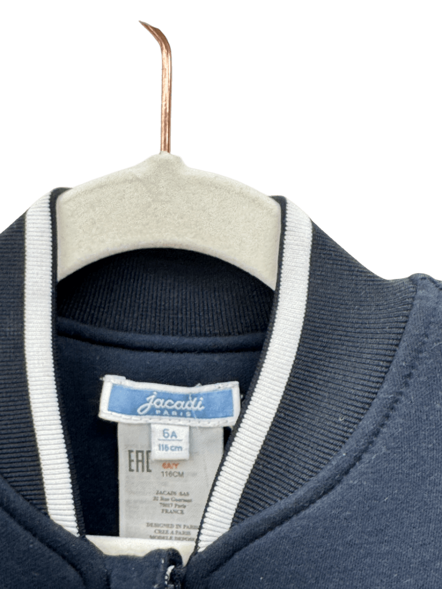 JACADI Navy Blue & Grey Bomber Varsity Jacket 6 Years - Reliked