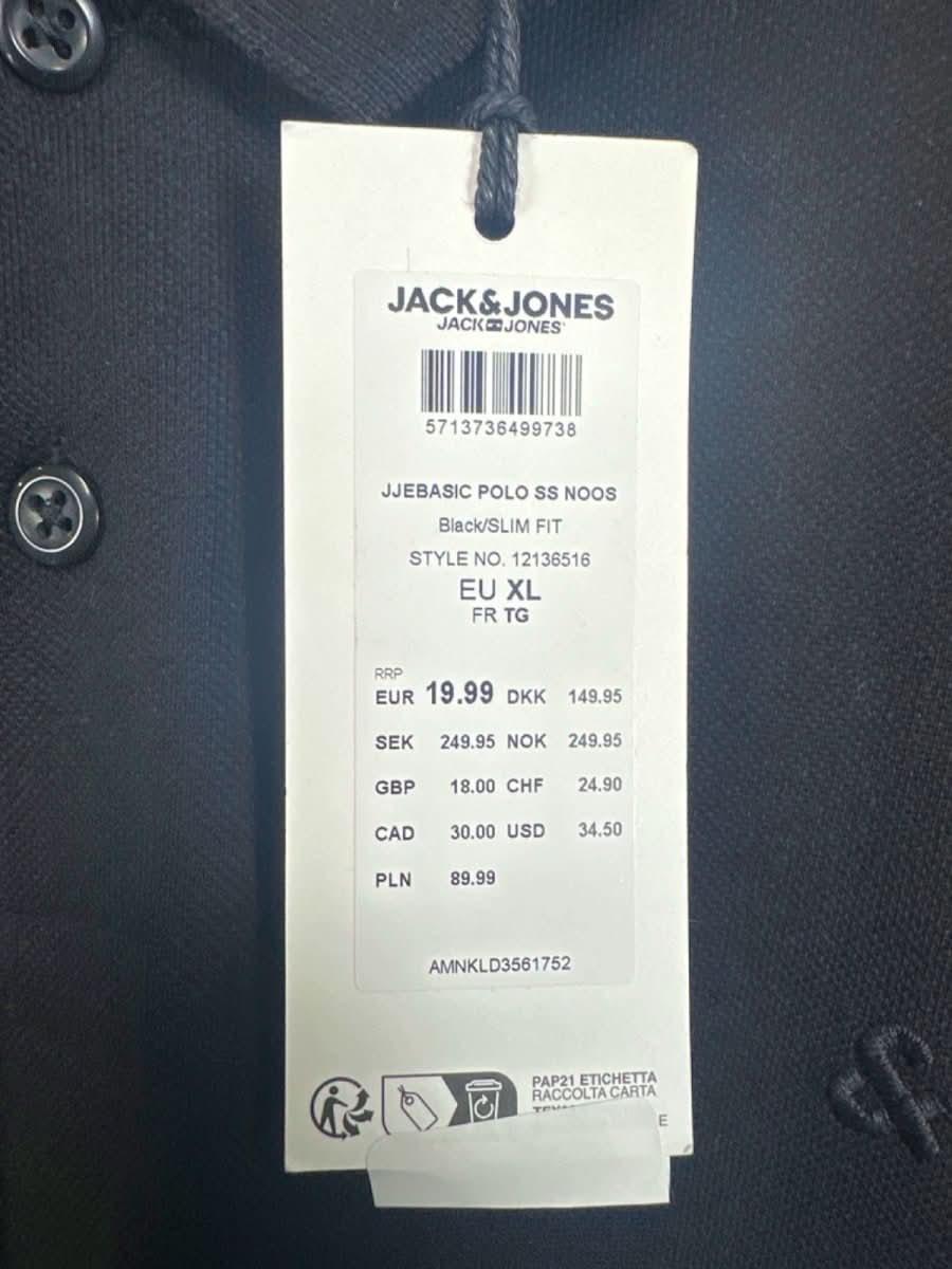 Jack & Jones Black Essentials Polo Shirt Slim Fit UK XL - Reliked