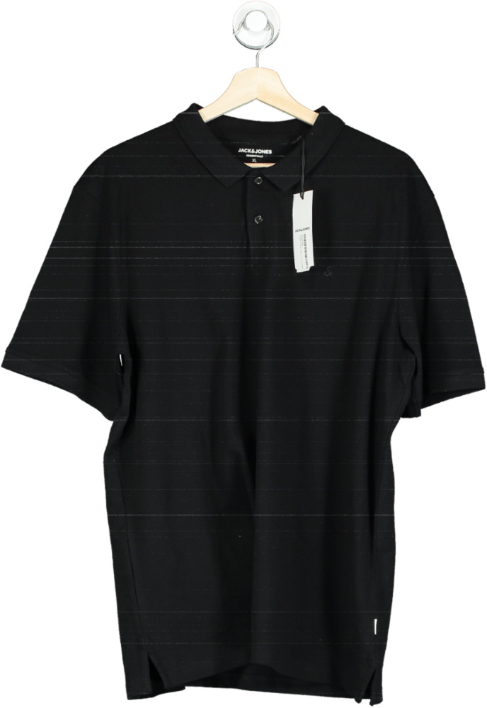 Jack & Jones Black Essentials Polo Shirt Slim Fit UK XL - Reliked