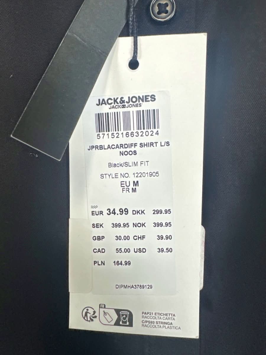 Jack & Jones Black Slim Fit Shirt M - Reliked