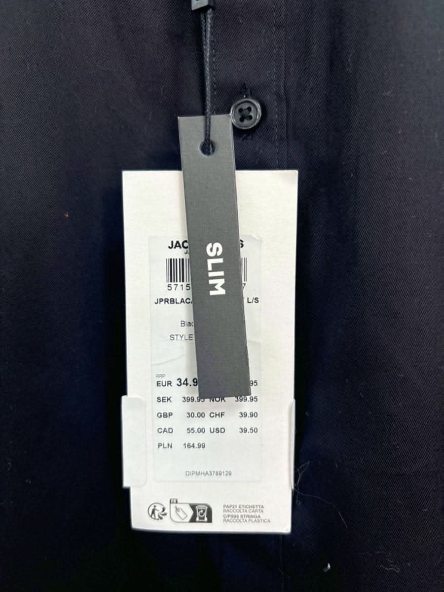 Jack & Jones Black Slim Fit Shirt UK S - Reliked