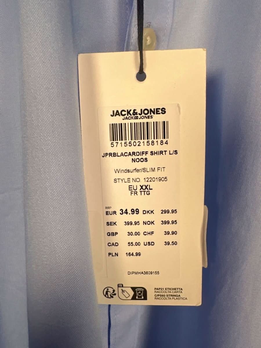 Jack & Jones Blue Slim Fit Windsor Cardiff Shirt UK XXL - Reliked