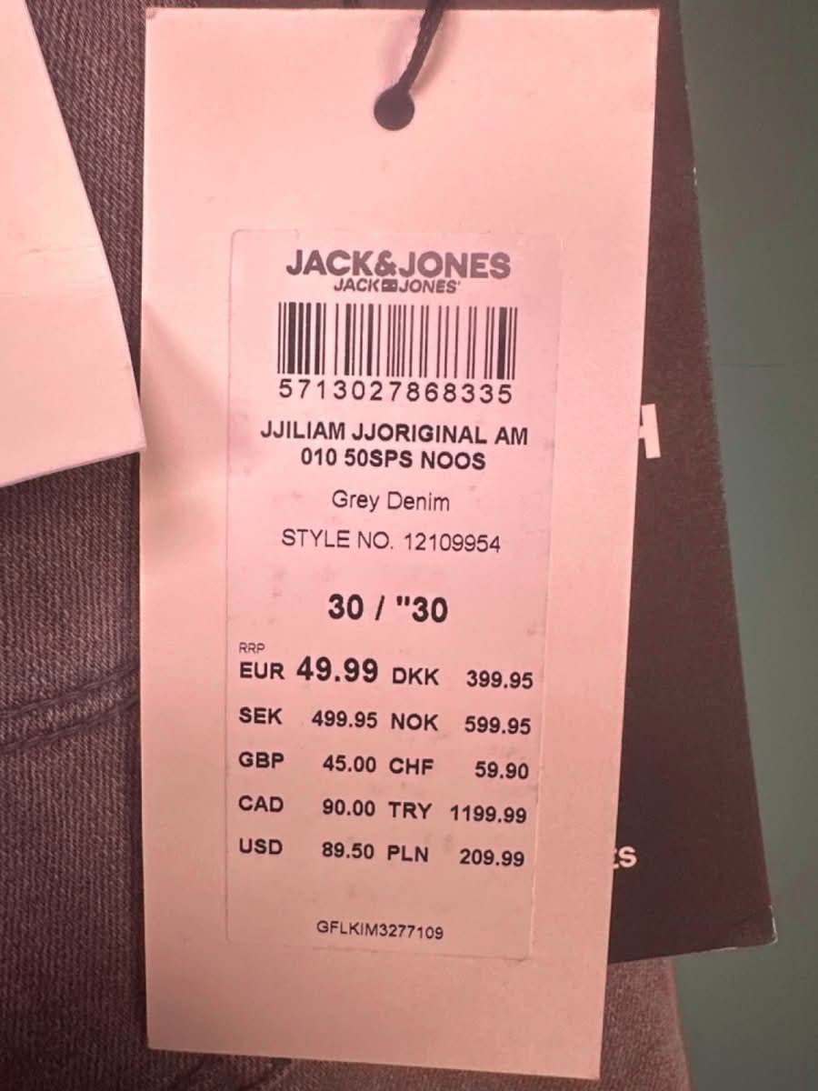 Jack & Jones Grey Denim Jeans W30 L30 - Reliked