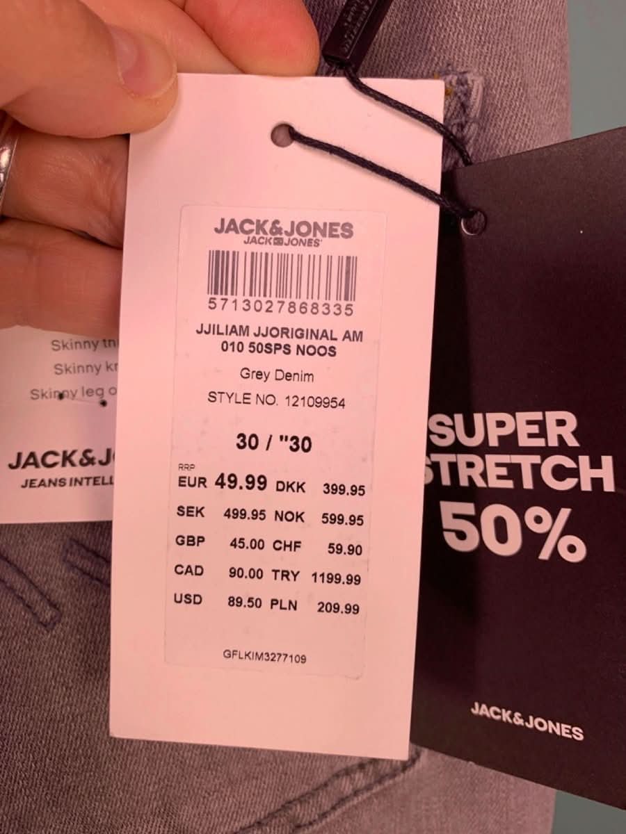 Jack & Jones Grey Skinny Liam Jeans W30 - Reliked