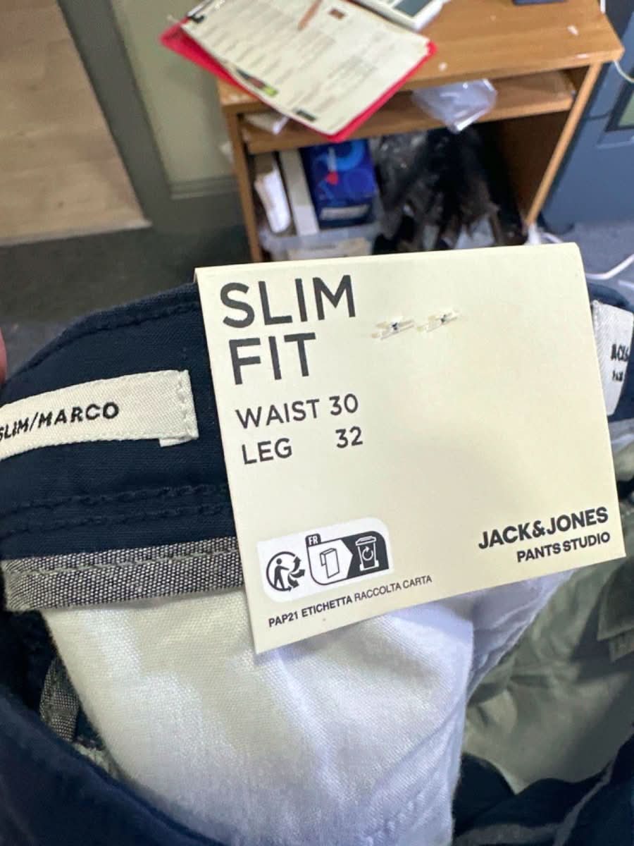 Jack & Jones Navy Slim Fit Trousers UK W30 - Reliked