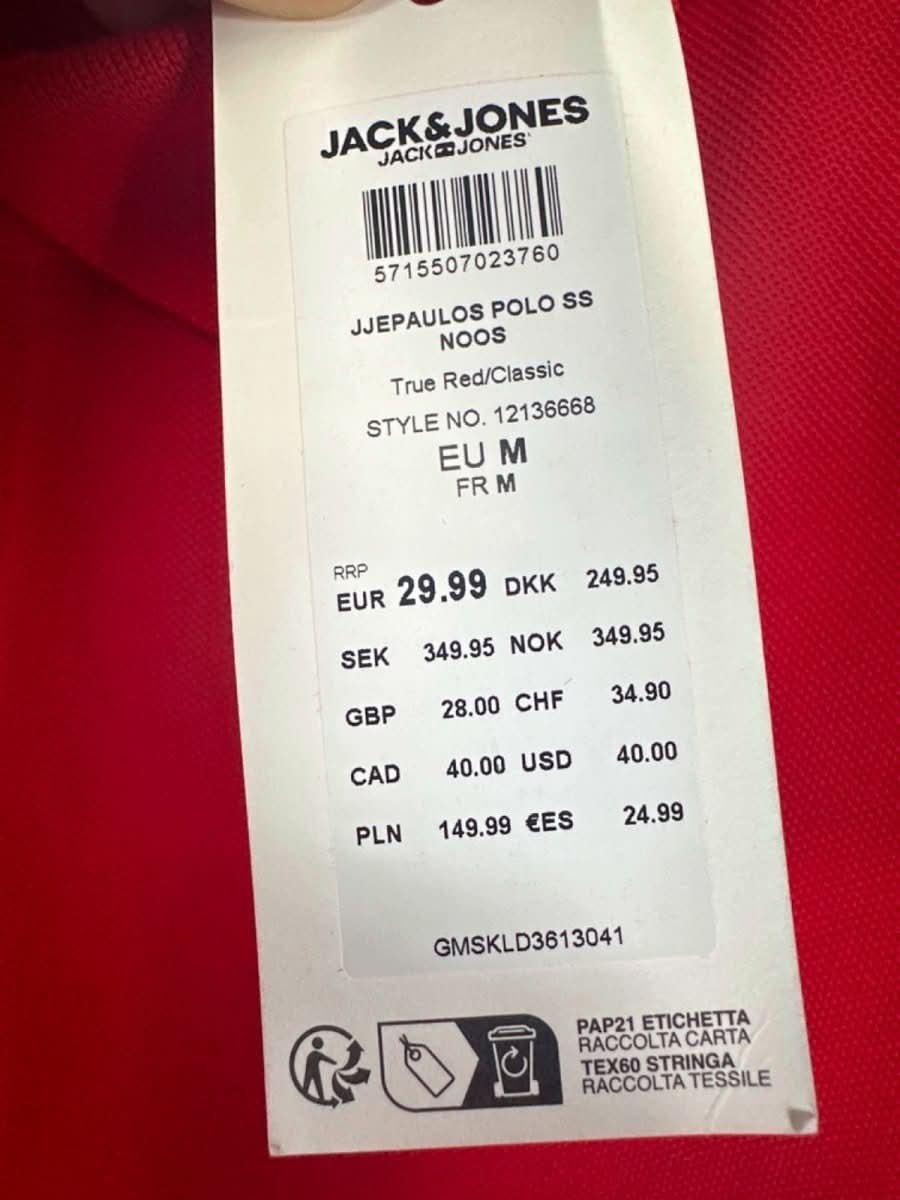 Jack & Jones Red True Red/Classic Polo Shirt UK M - Reliked