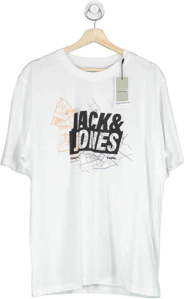 Jack & Jones White Crew Neck Graphic T-Shirt UK XL - Reliked