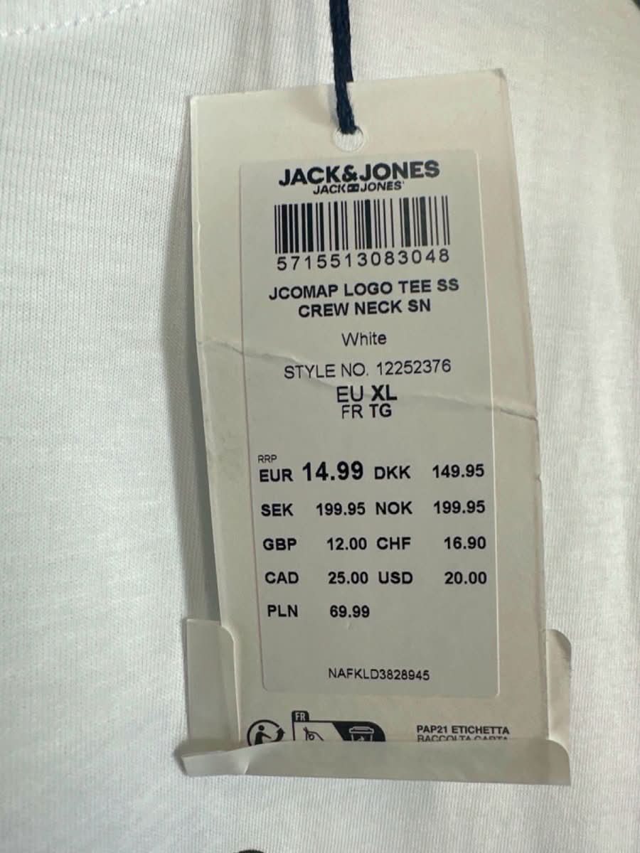 Jack & Jones White Crew Neck Graphic T-Shirt UK XL - Reliked