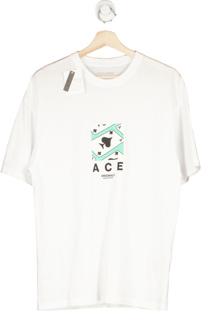 Jack & Jones White Originals Printed T-Shirt UK S - Reliked