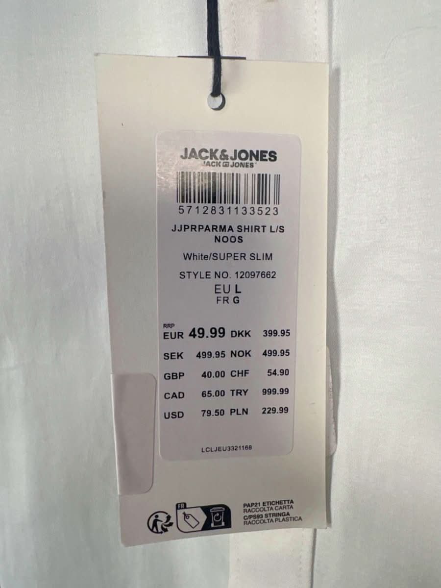 Jack & Jones White Super Slim Shirt UK L - Reliked