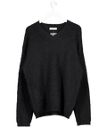 Jackpot Parallel V - neck Black Cherub Wool Jumper UK L - Reliked