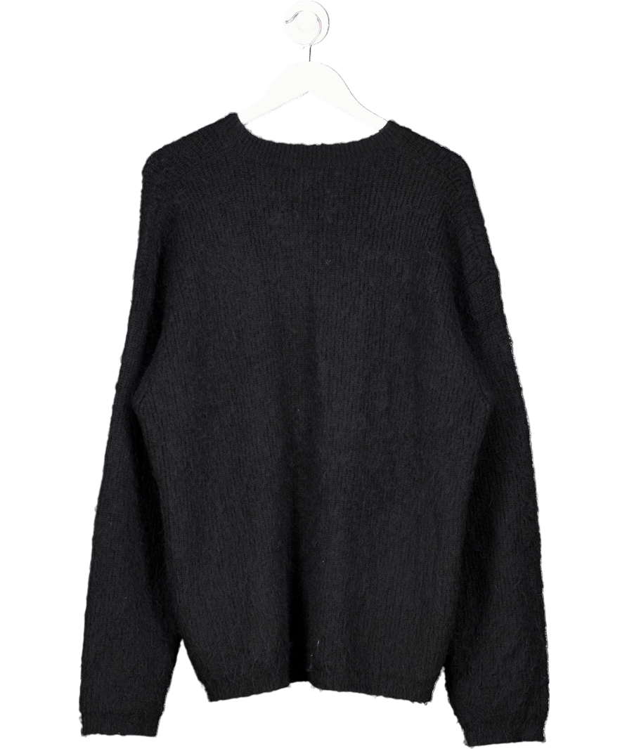 Jackpot Parallel V - neck Black Cherub Wool Jumper UK L - Reliked
