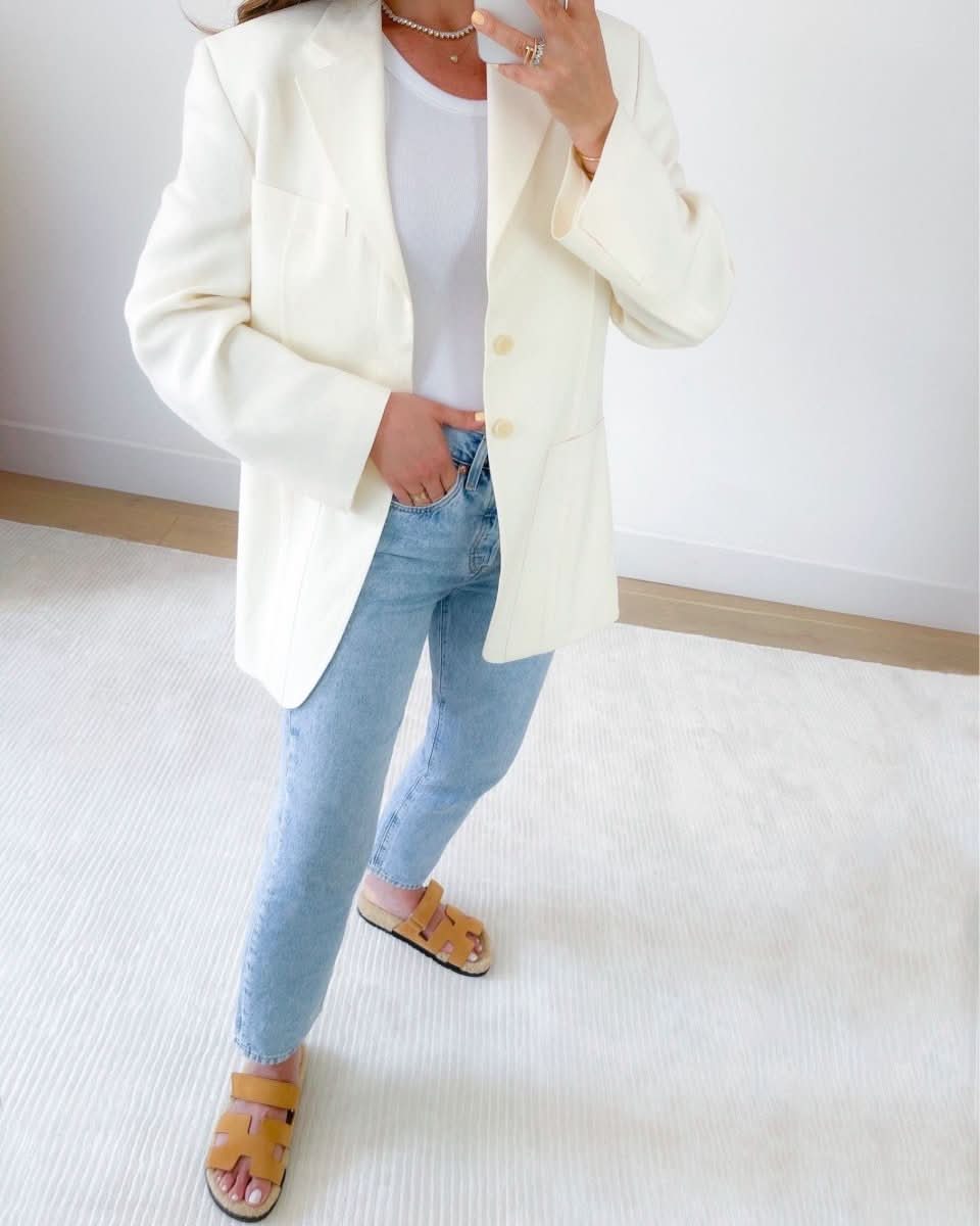 JACQUEMUS Cream L'amour Ivory Linen Oversizedsingle Breasted Blazer Fr38 UK 10 - Reliked