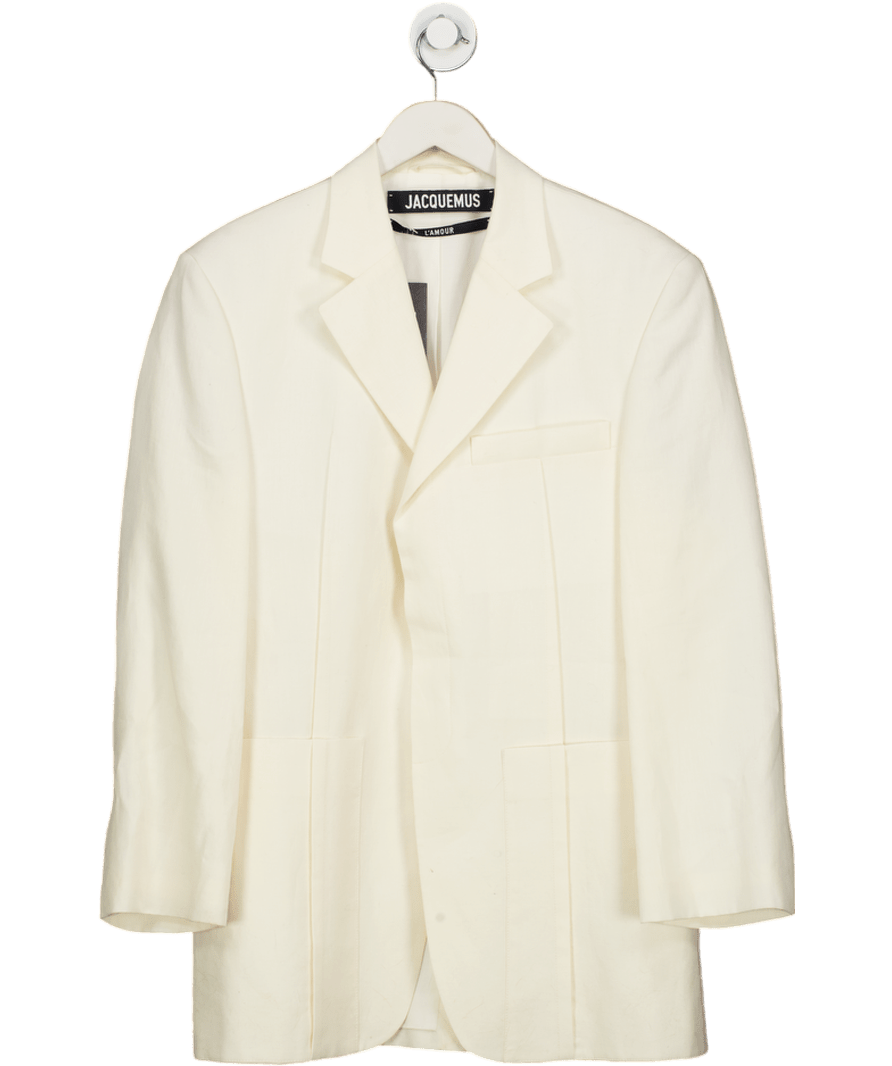 JACQUEMUS Cream L'amour Ivory Linen Oversizedsingle Breasted Blazer Fr38 UK 10 - Reliked