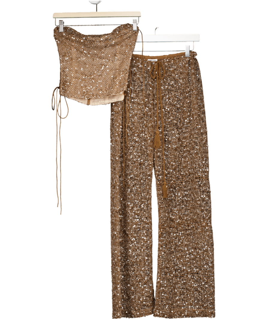 Jaded London Brown 2 - piece Draped Lace Up Woven Corset Top (uk 8) And Trousers UK 12 - Reliked