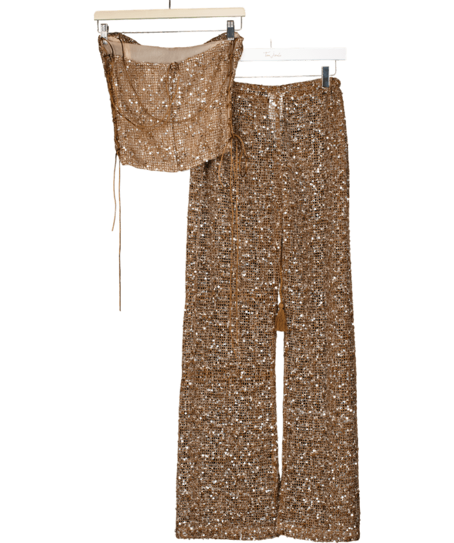 Jaded London Brown 2 - piece Draped Lace Up Woven Corset Top (uk 8) And Trousers UK 12 - Reliked