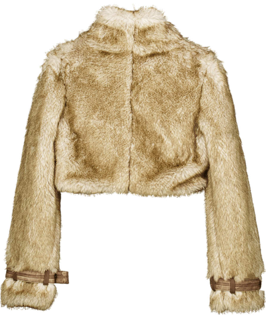 Jaded London Brown Raven Faux Fur & Leather Crop Jacket UK XS - Reliked