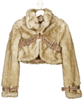 Jaded London Brown Raven Faux Fur & Leather Crop Jacket UK XS - Reliked
