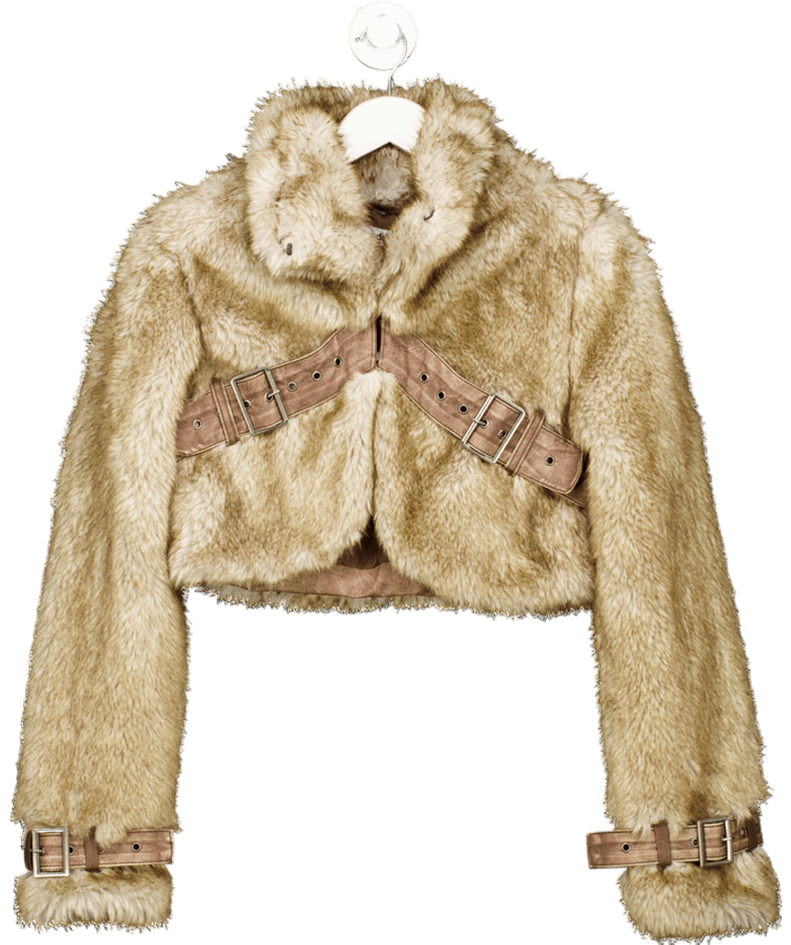 Jaded London Brown Raven Faux Fur & Leather Crop Jacket UK XS - Reliked
