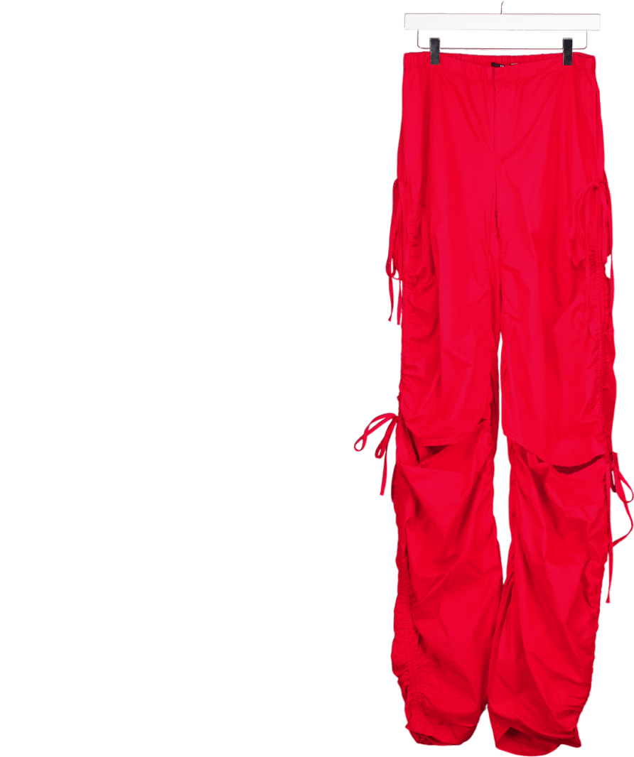 Jaded London Red Open Knee Ruched Side Parachute Trousers UK 8 - Reliked