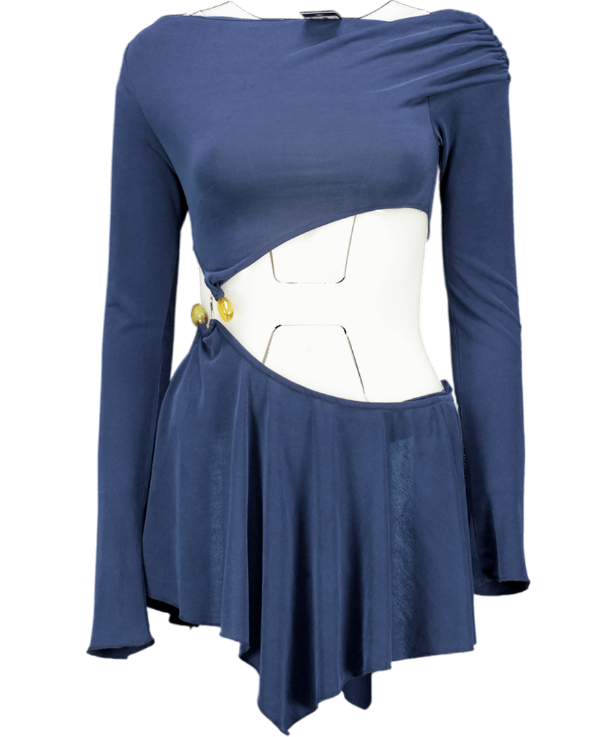 jaded Navy Blue Trim Asymmetric Dress - Jersey Dress UK 8 - Reliked