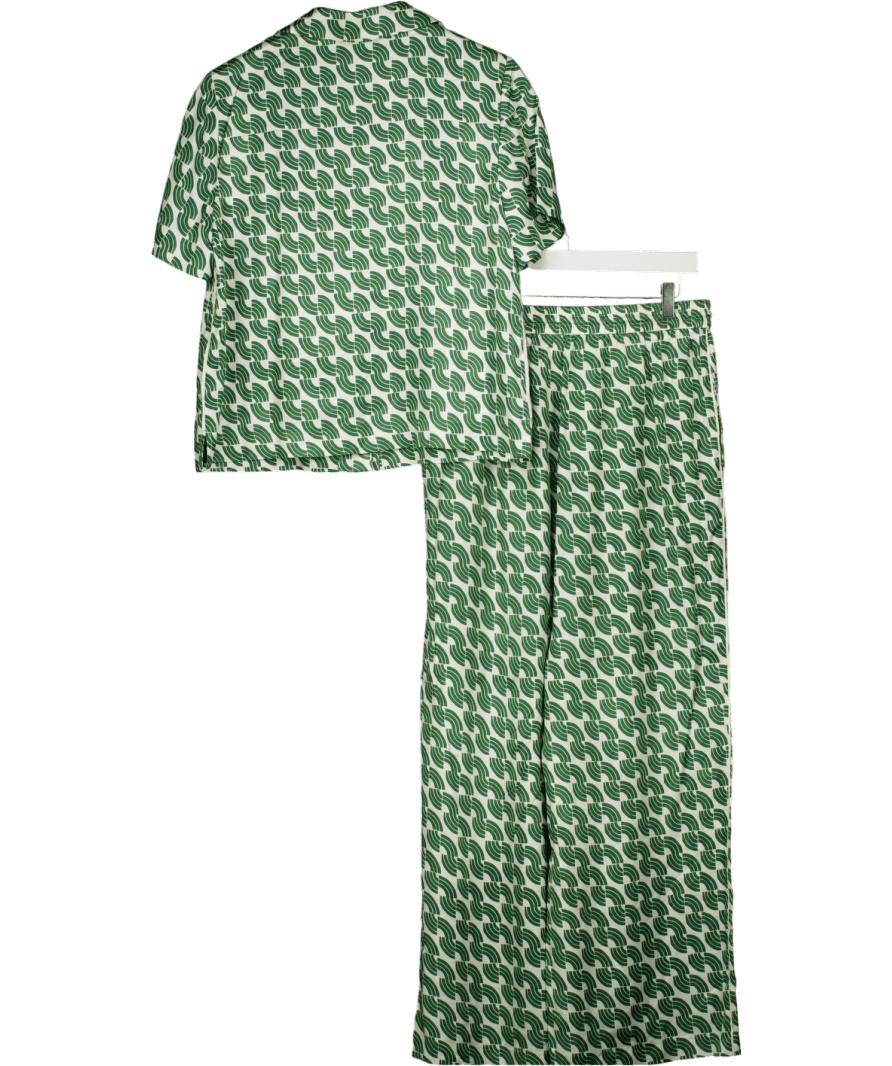 JAEGER 2 - piece Ivory / Green Satin Shirt (Uk 12) And Trousers UK 14 - Reliked
