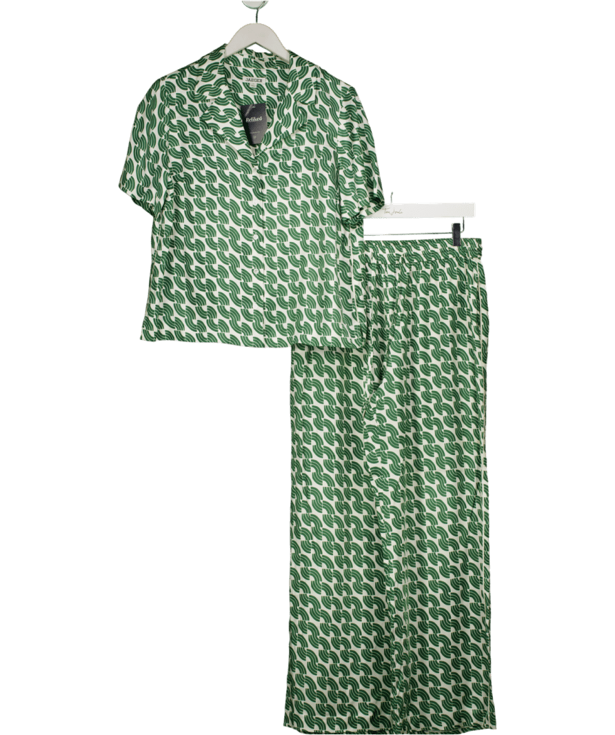 JAEGER 2 - piece Ivory / Green Satin Shirt (Uk 12) And Trousers UK 14 - Reliked