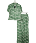 JAEGER 2 - piece Ivory / Green Satin Shirt (Uk 12) And Trousers UK 14 - Reliked