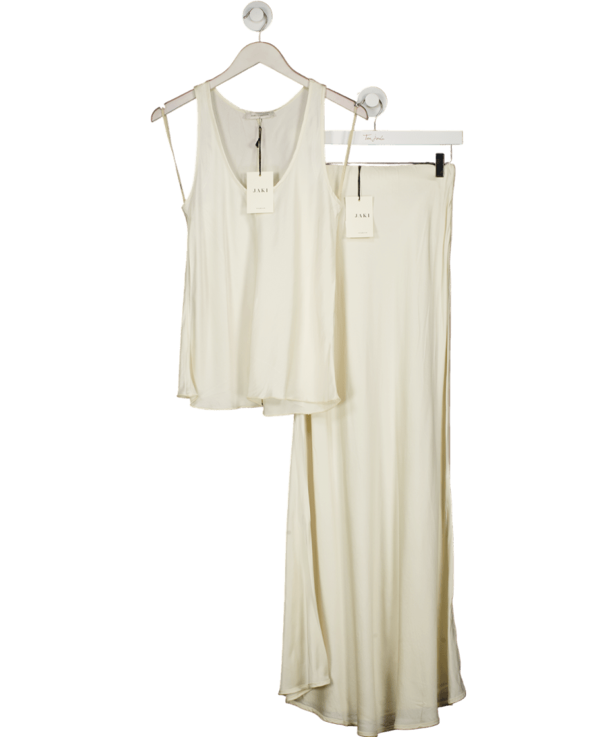 Jaki London Cream Satin Bias Skirt And Vest Set UK XS - Reliked
