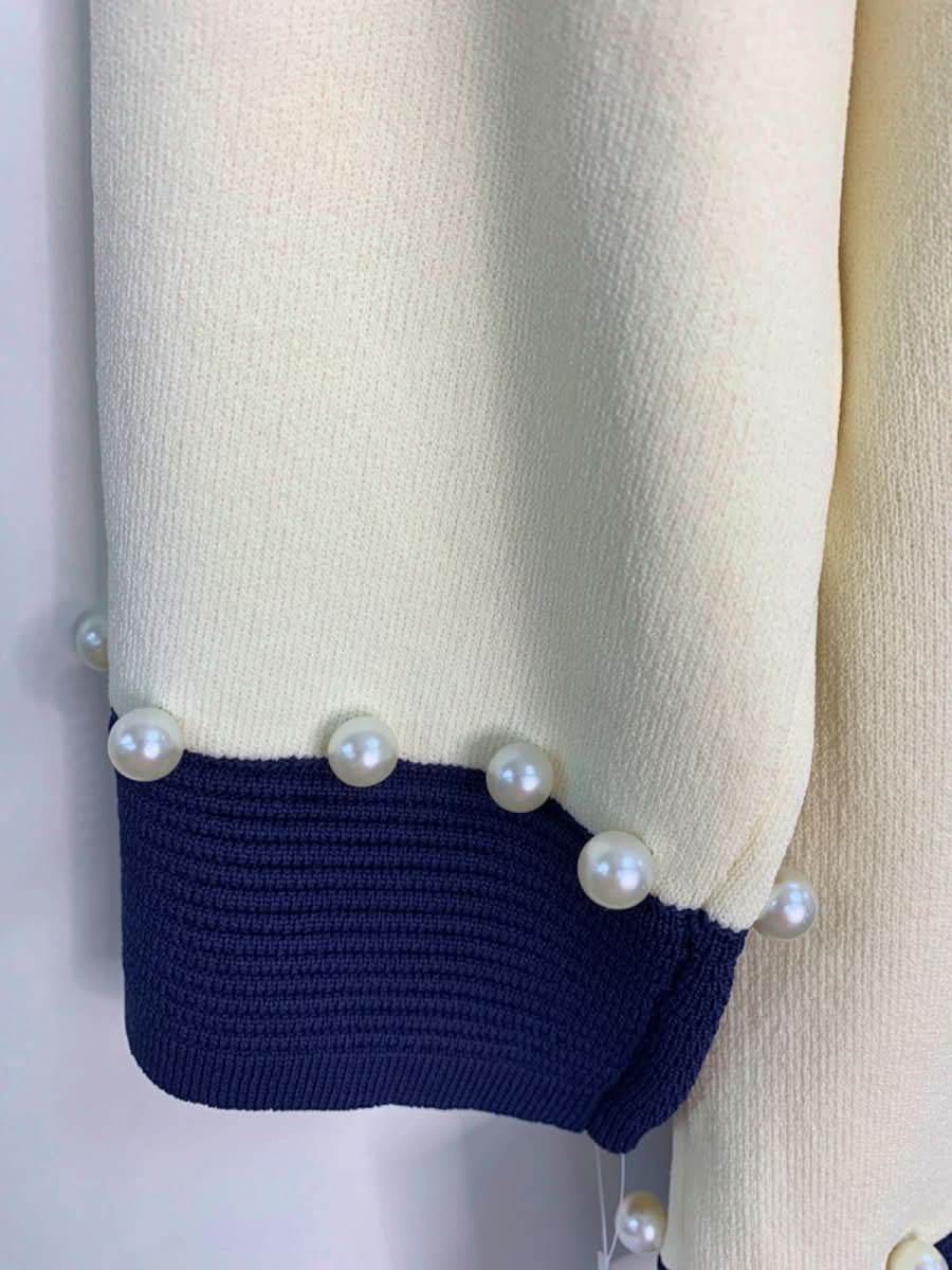 James Lakeland Cream and Navy Pearl - Embellished Jumper UK S - Reliked