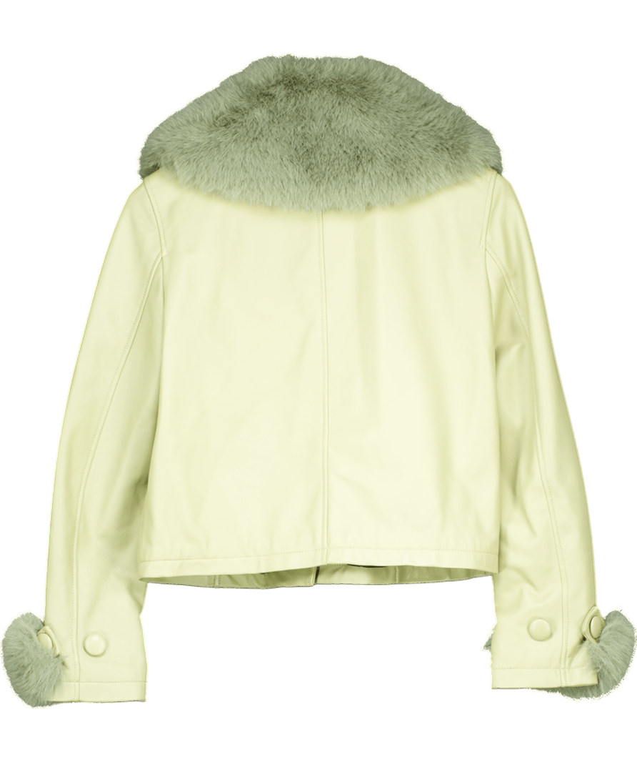 JANE & TASH Green Luxury Leather Jacket With Faux Fur Trim UK M - Reliked