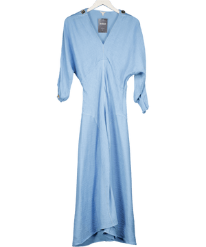 Jigsaw Blue Button Detail Crepe Midi Dress UK 12